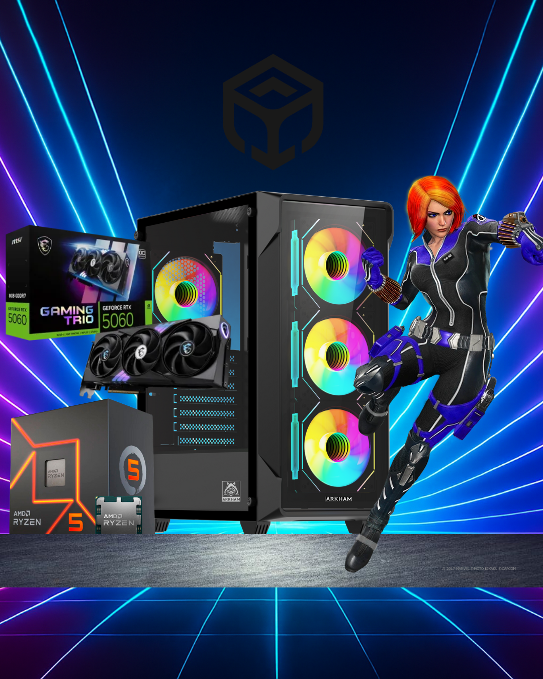 PC Gamer AMD Ryzen 5 8400F 4.7Ghz DDR5 16Gb SSD Nvme 1Tb RTX 5060 8Gb Gab.Arkham