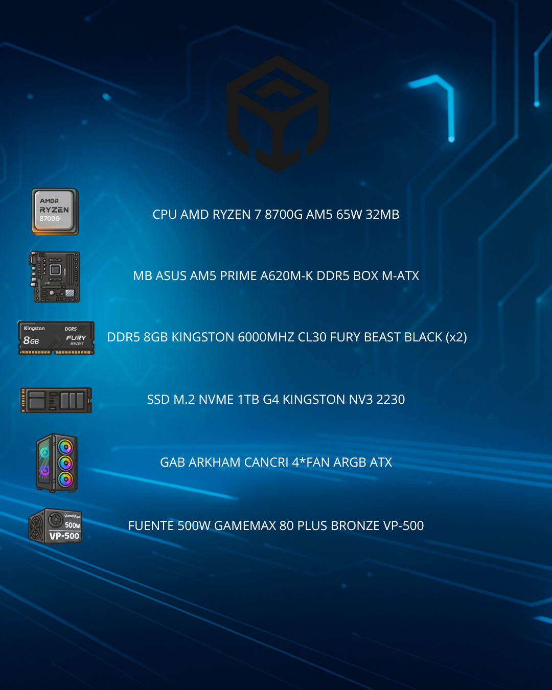 PC Gamer AMD Ryzen 7 8700G 5.1Ghz DDR5 16Gb SSD Nvme 1Tb Gab.Arkham - Imagen 2