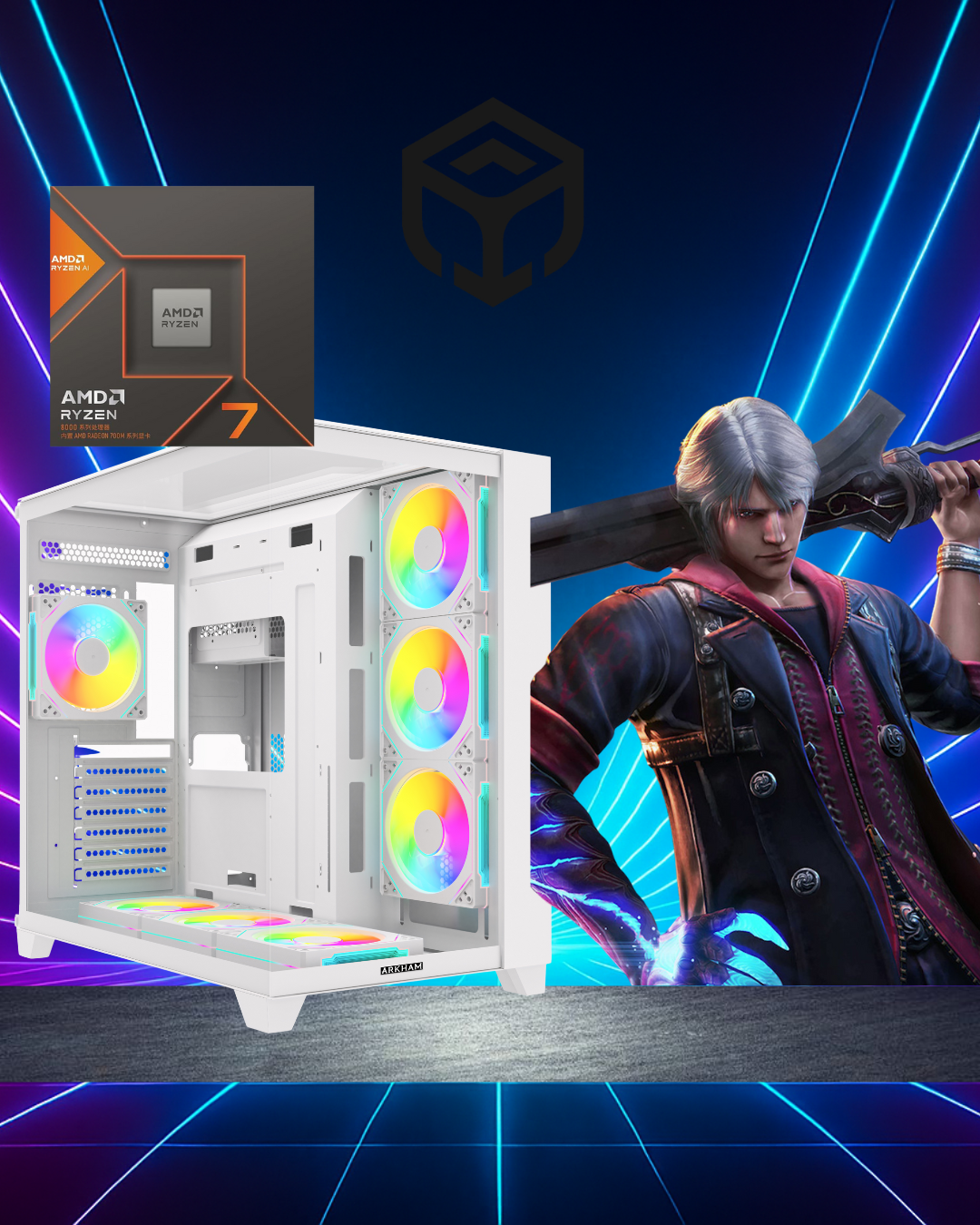 PC Gamer AMD Ryzen 7 8700G 5.1Ghz DDR5 32Gb SSD Nvme 2Tb Gab.Arkham White 7Fan Argb Wifi